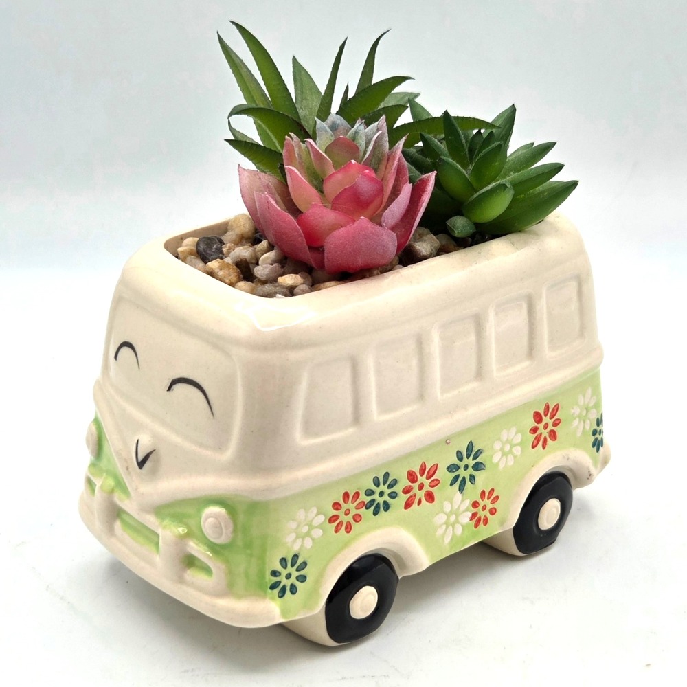 Napco VW Happy Hippy Van Flower Power Ceramic Planter Volkswagen